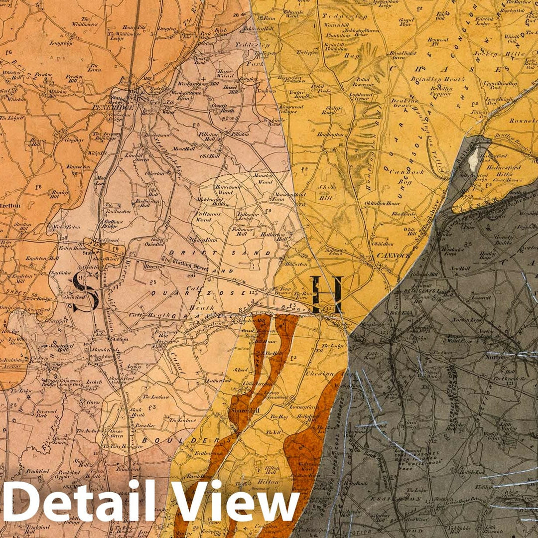 Historic Map : Geologic Atlas Map, 62. Cannock, Lichfield, NW Quad. 1883 - Vintage Wall Art