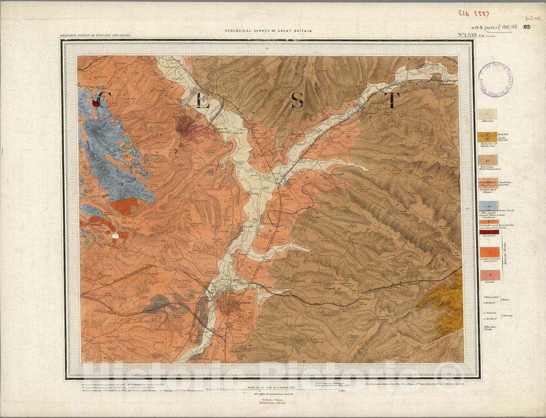 Historic Map : Geologic Atlas Map, 63. Leicester, NE Quad. 1884 - Vintage Wall Art