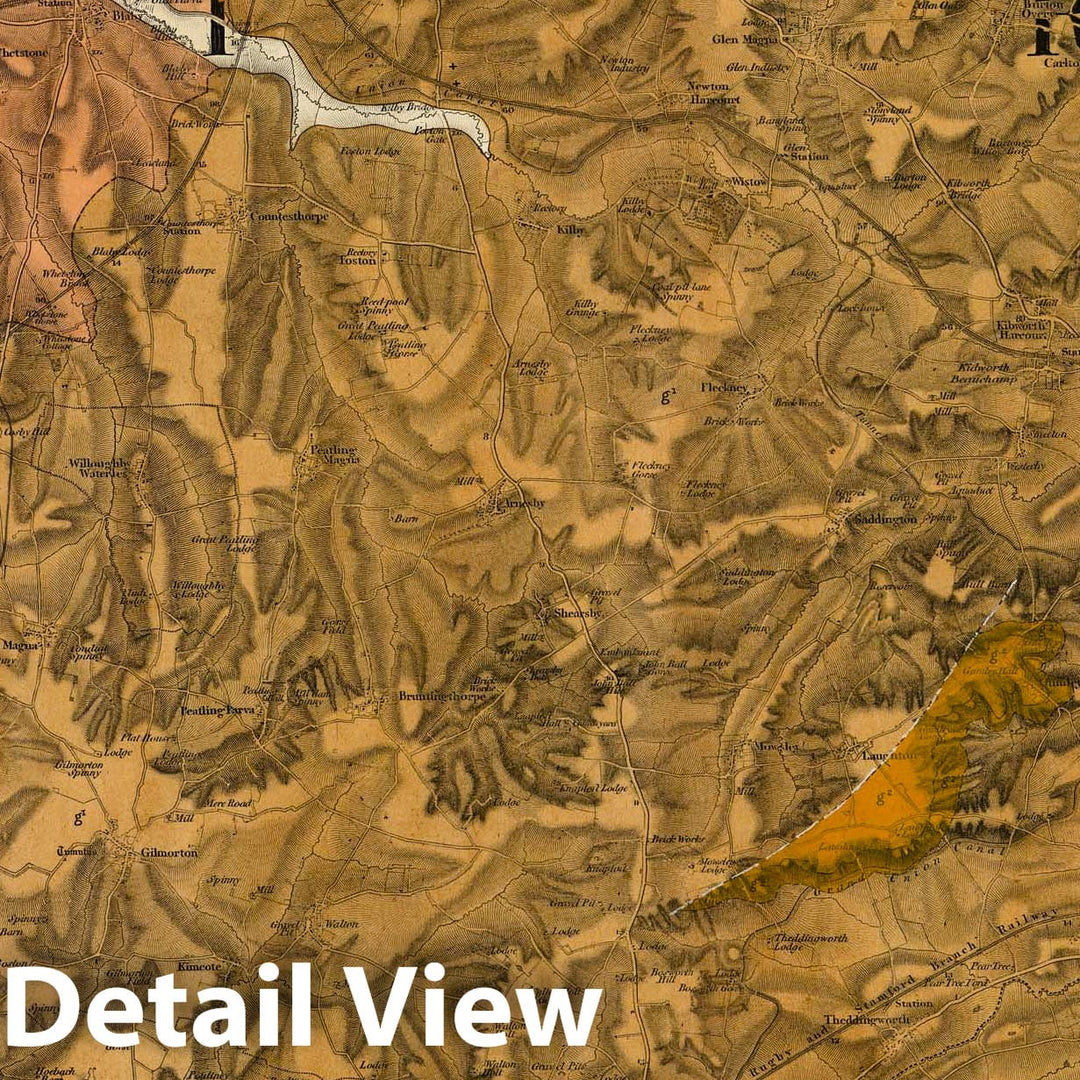 Historic Map : Geologic Atlas Map, 63. Lutterworth, Leicester, SE Quad. 1887 - Vintage Wall Art