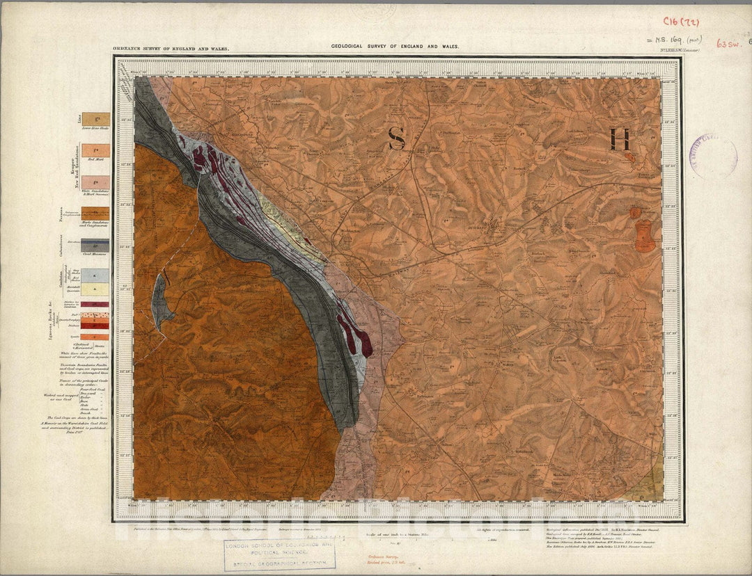 Historic Map : Geologic Atlas Map, 63. Nuneatton, Leicester, SW Quad. 1886 - Vintage Wall Art