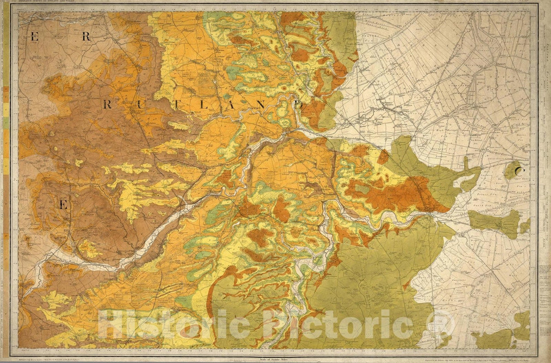 Historic Map : England, Geologic Atlas Map, 64. Oakham. 1885 , Vintage Wall Art