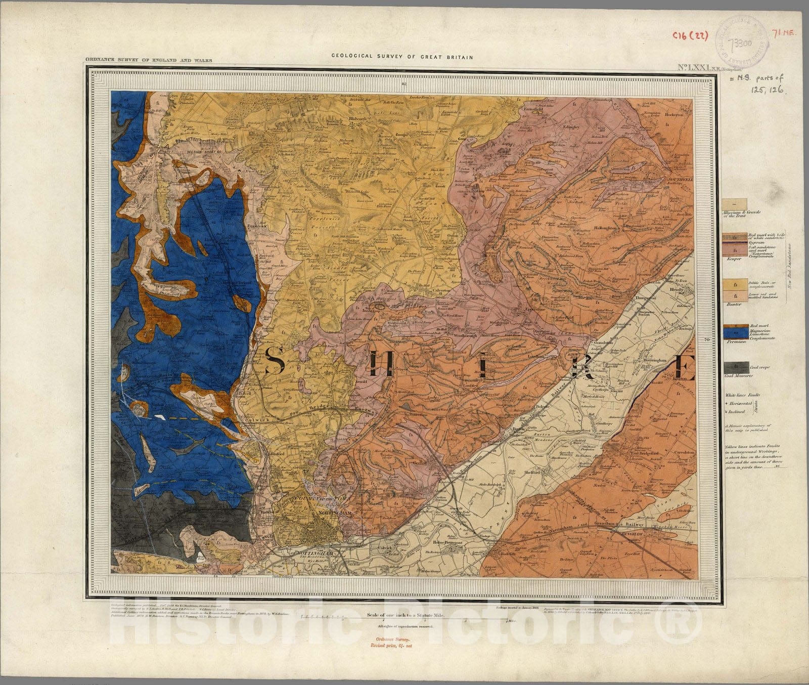 Historic Map : Geologic Atlas Map, 71. Nottingham, NE Quad. 1888 - Vintage Wall Art