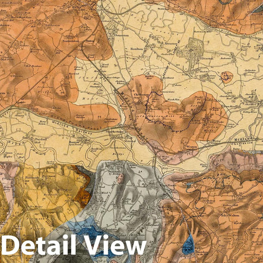 Historic Map : Geologic Atlas Map, 71. Derby, Nottingham, SW Quad. 1855 - Vintage Wall Art