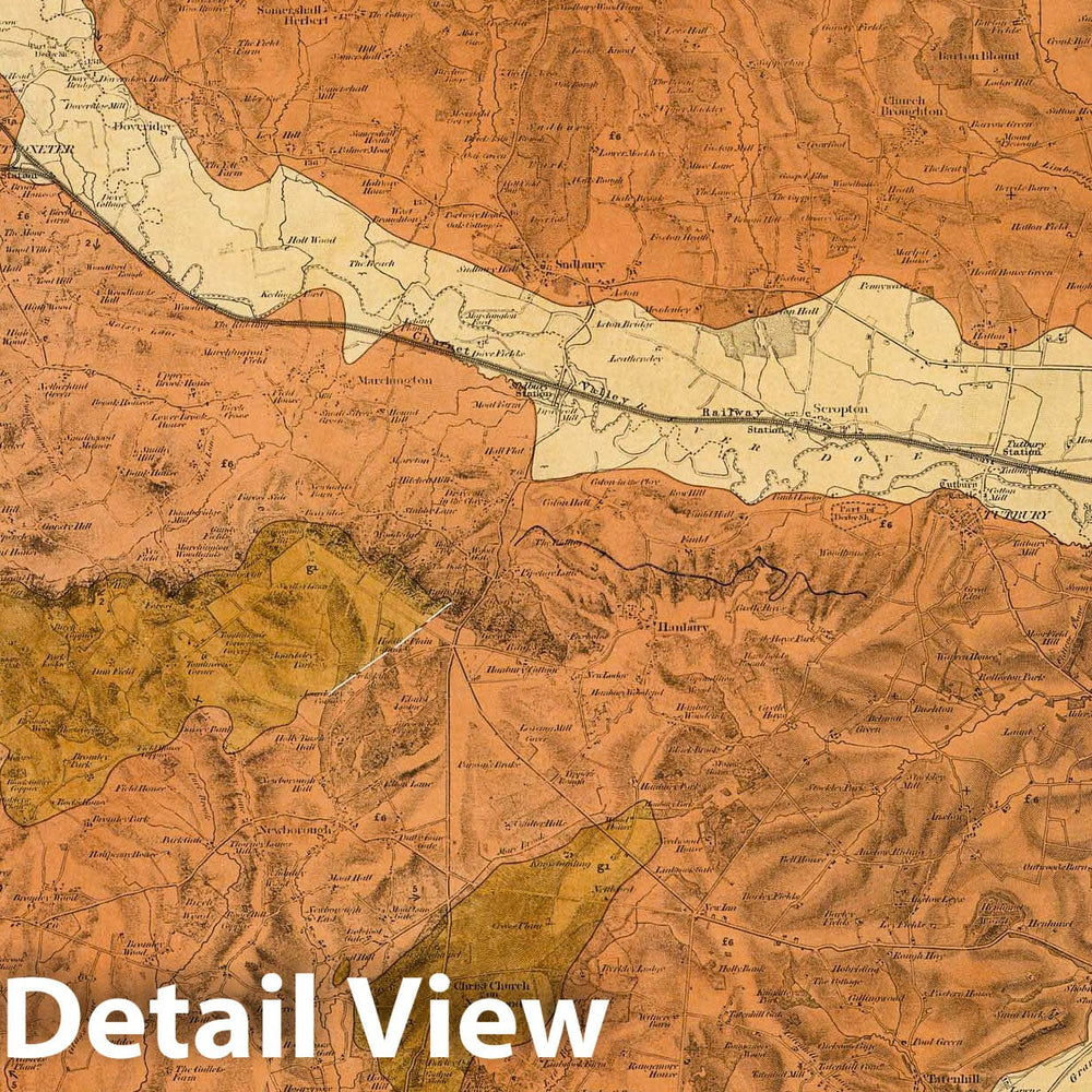 Historic Map : Geologic Atlas Map, 72. Burton on Trent, Stafford, SE Quad. 1852 - Vintage Wall Art