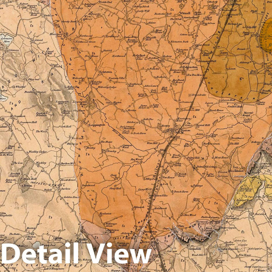 Historic Map : Geologic Atlas Map, 73. Wem, Market Drayton, SW Quad. 1855 - Vintage Wall Art