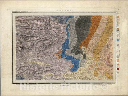 Historic Map : England, Geologic Atlas Map, 74. Llangollen, SE Quad. 1855 , Vintage Wall Art