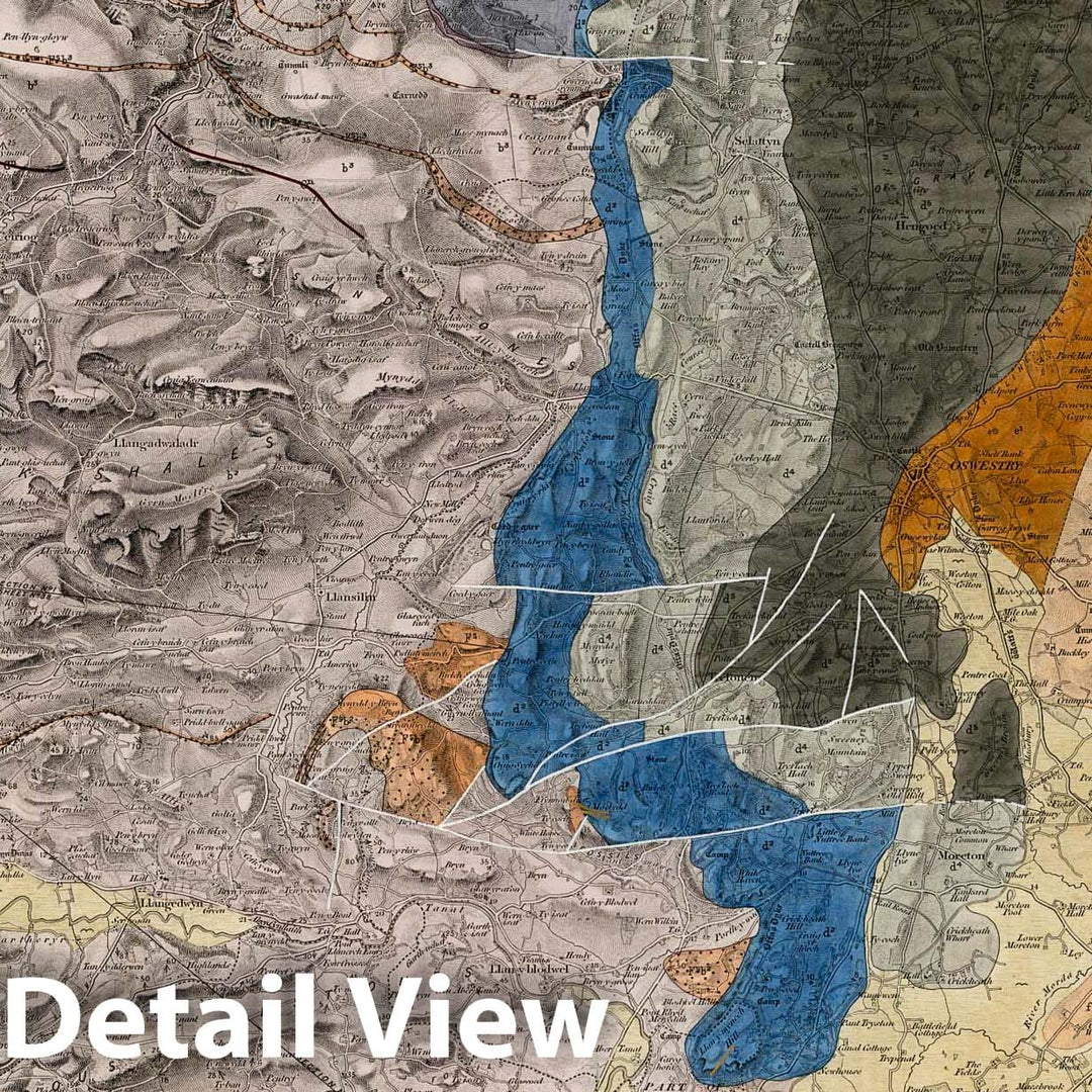Historic Map : England, Geologic Atlas Map, 74. Llangollen, SE Quad. 1855 , Vintage Wall Art
