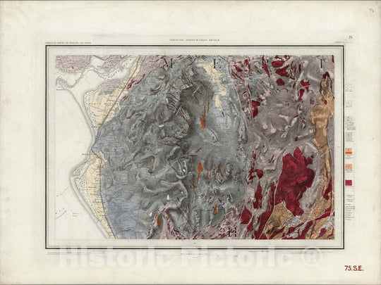 Historic Map : England, Geologic Atlas Map, 75. Harlech, SE Quad. 1883 , Vintage Wall Art