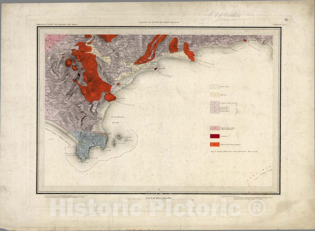 Historic Map : Geologic Atlas Map, 75. Harlech, SW Quad. 1851 - Vintage Wall Art