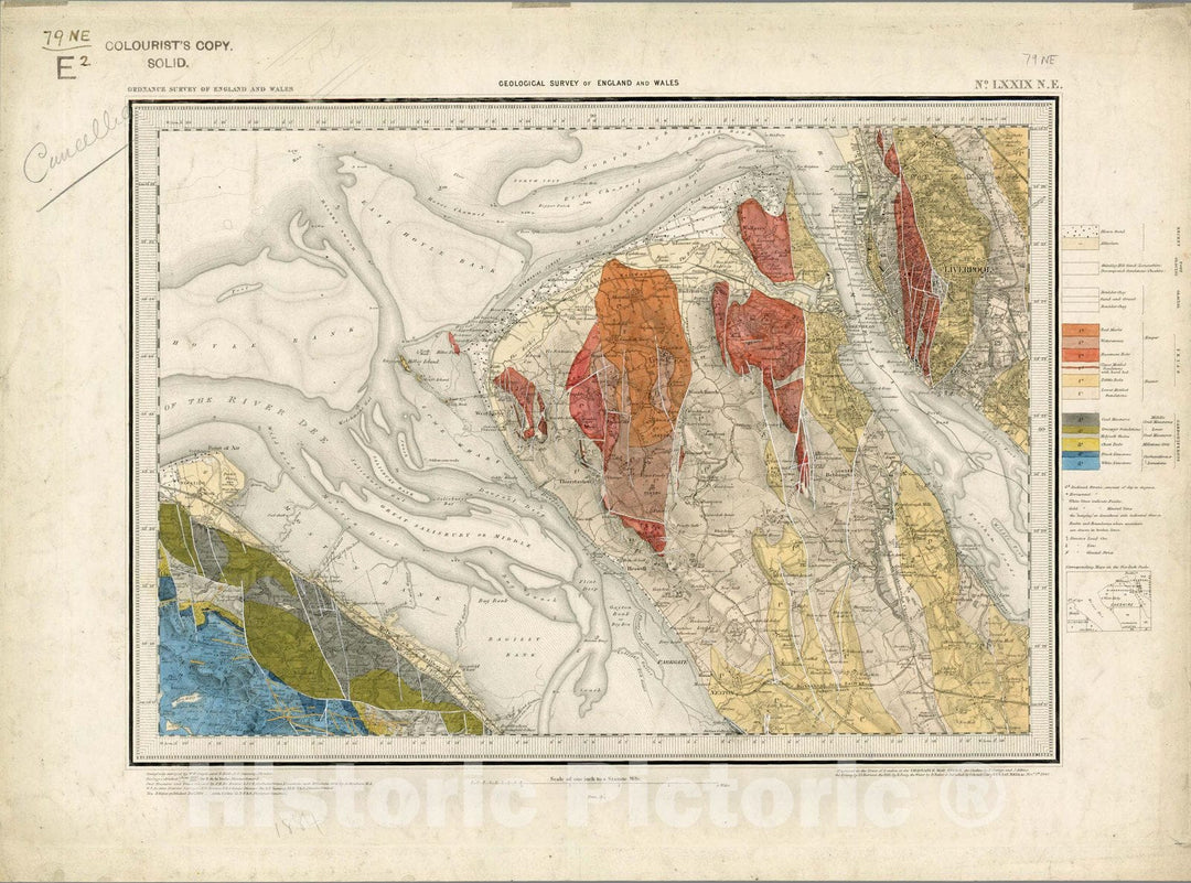 Historic Map : England, Geologic Atlas Map, 79. Denbigh, NE Quad. 1884 , Vintage Wall Art