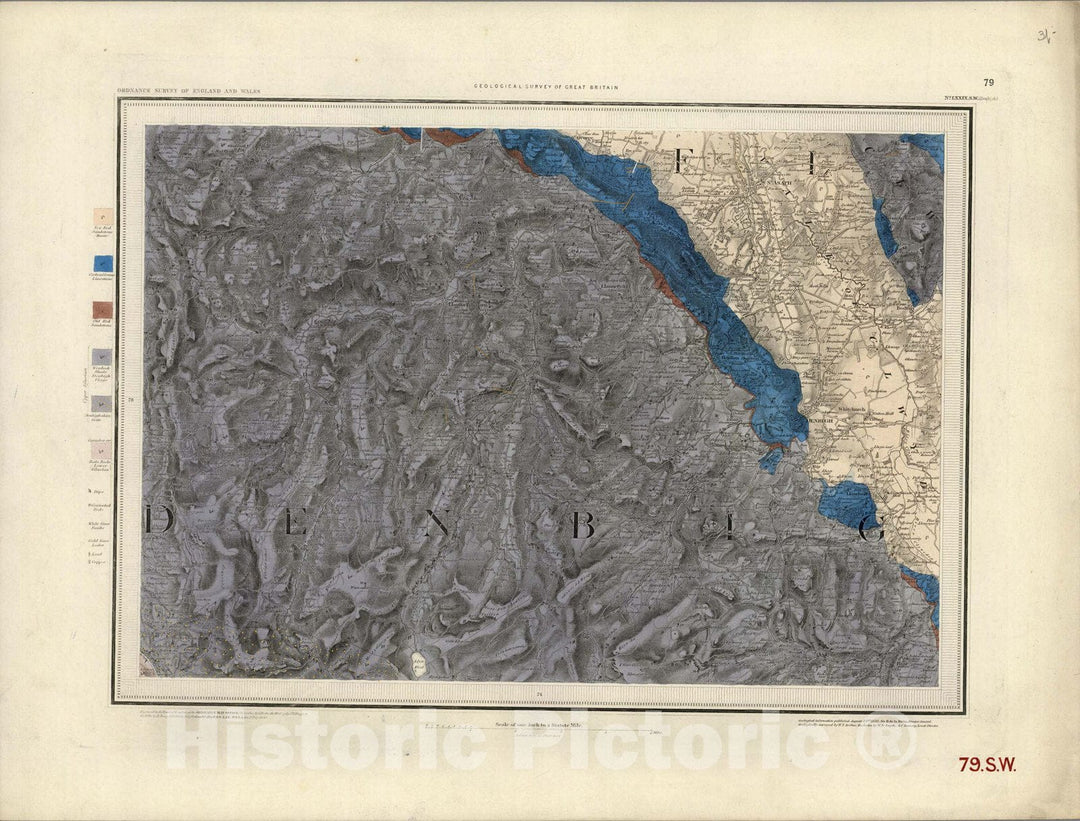 Historic Map : Geologic Atlas Map, 79. Denbigh, SW Quad. 1850 - Vintage Wall Art