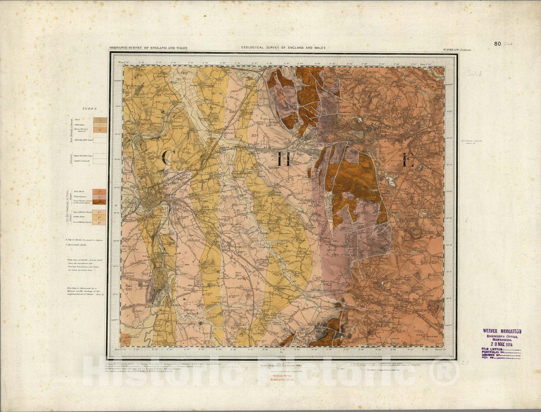 Historic Map : Geologic Atlas Map, 80. Northwich, SW Quad. 1882 - Vintage Wall Art