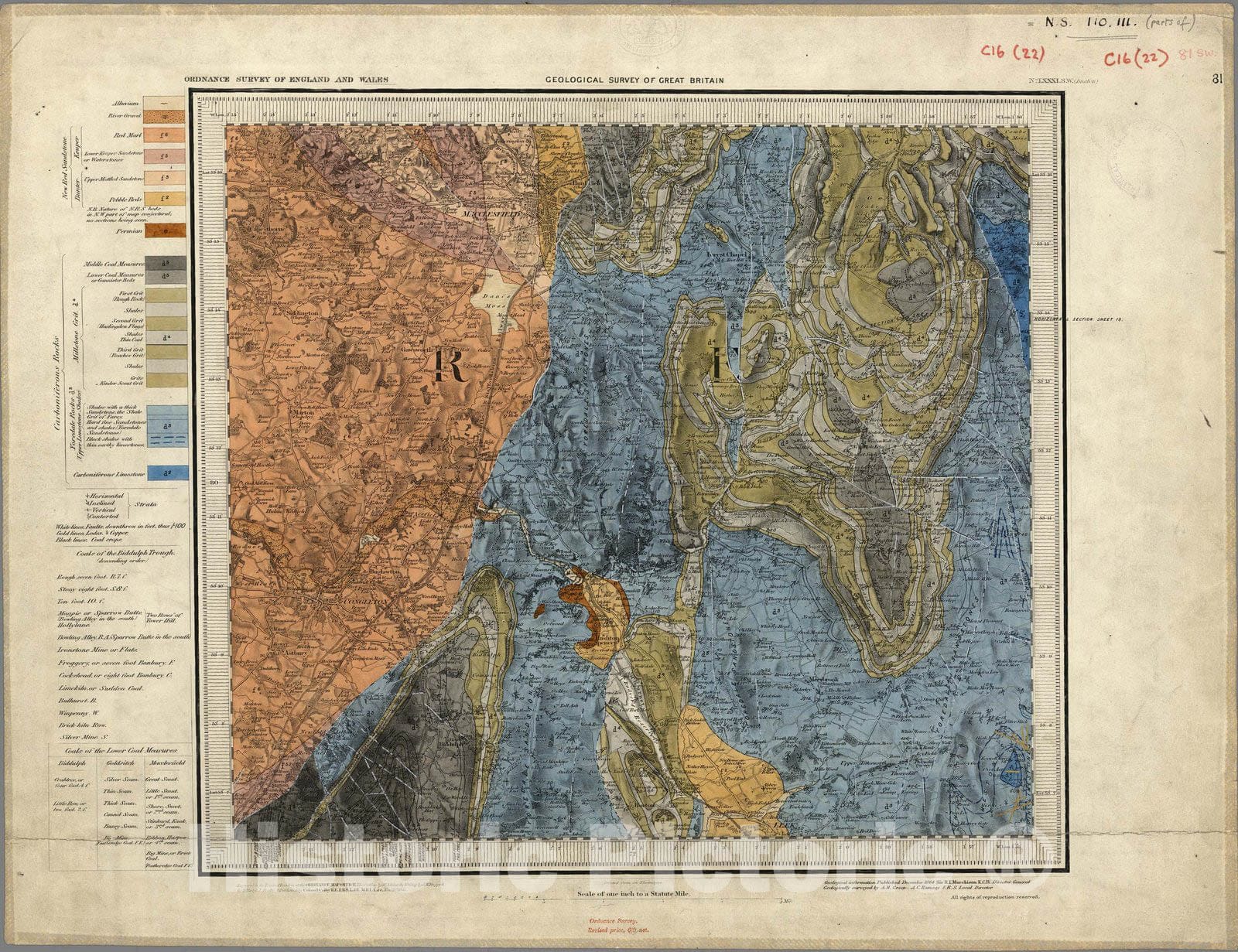 Historic Map : Geologic Atlas Map, 81. Buxton, SW Quad. 1864 - Vintage Wall Art