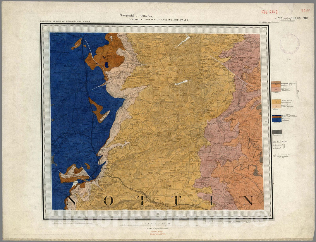 Historic Map : Geologic Atlas Map, 82. Chesterfield, SE Quad. 1858 - Vintage Wall Art