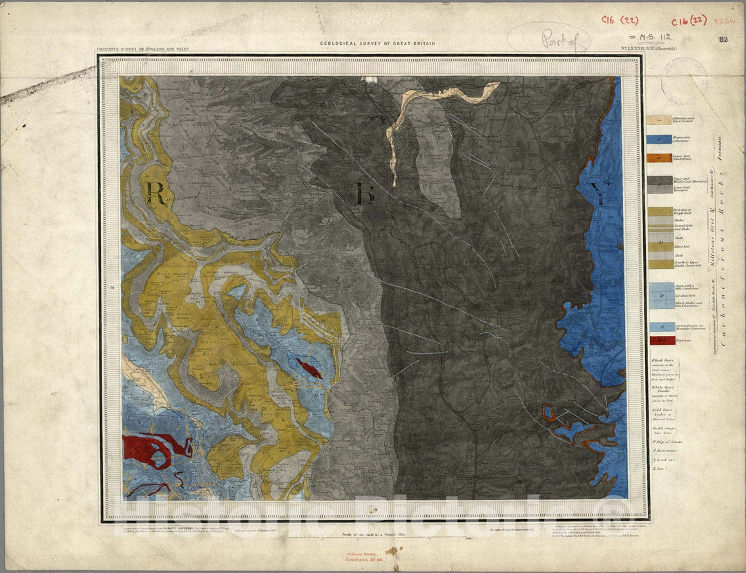 Historic Map : Geologic Atlas Map, 82. Chesterfield, SW Quad. 1892 - Vintage Wall Art