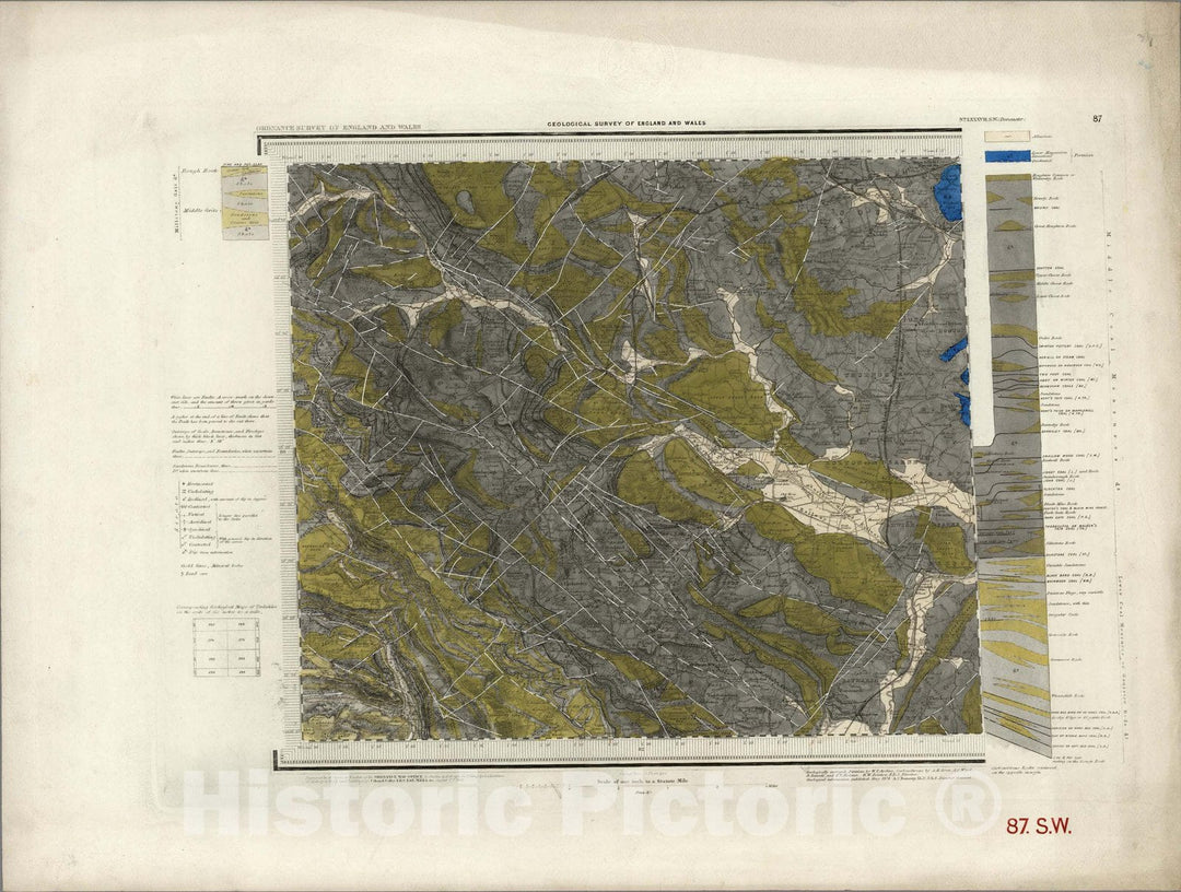 Historic Map : Geologic Atlas Map, 87. Doncaster, SW Quad. 1879 - Vintage Wall Art