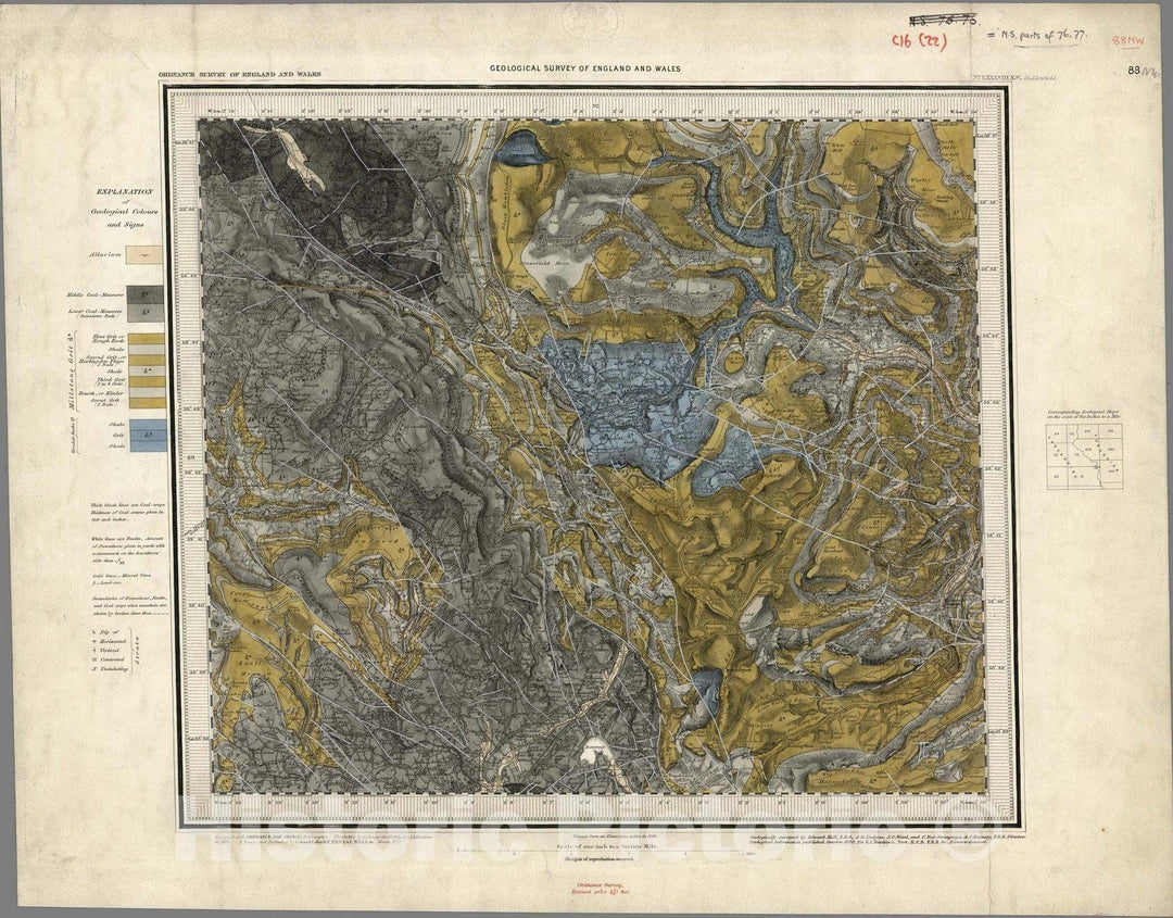 Historic Map : Geologic Atlas Map, 88. Huddersfield, NW Quad. 1870 - Vintage Wall Art