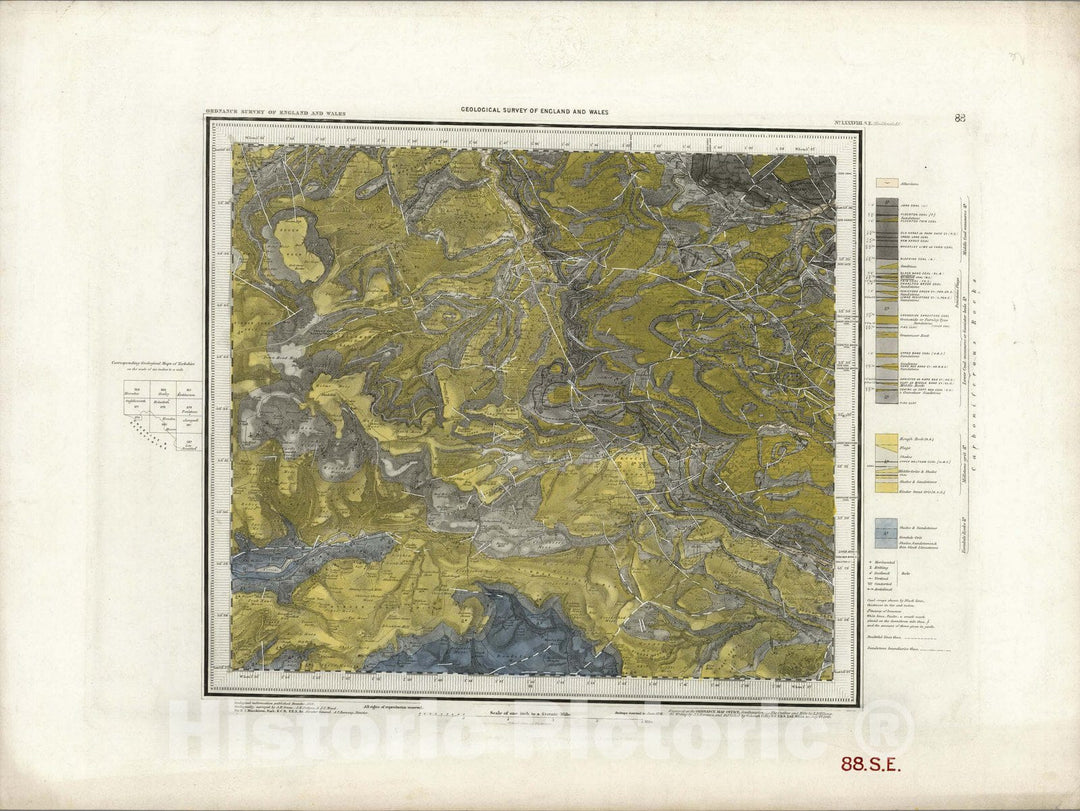 Historic Map : Geologic Atlas Map, 88. Huddersfield, SE Quad. 1881 - Vintage Wall Art