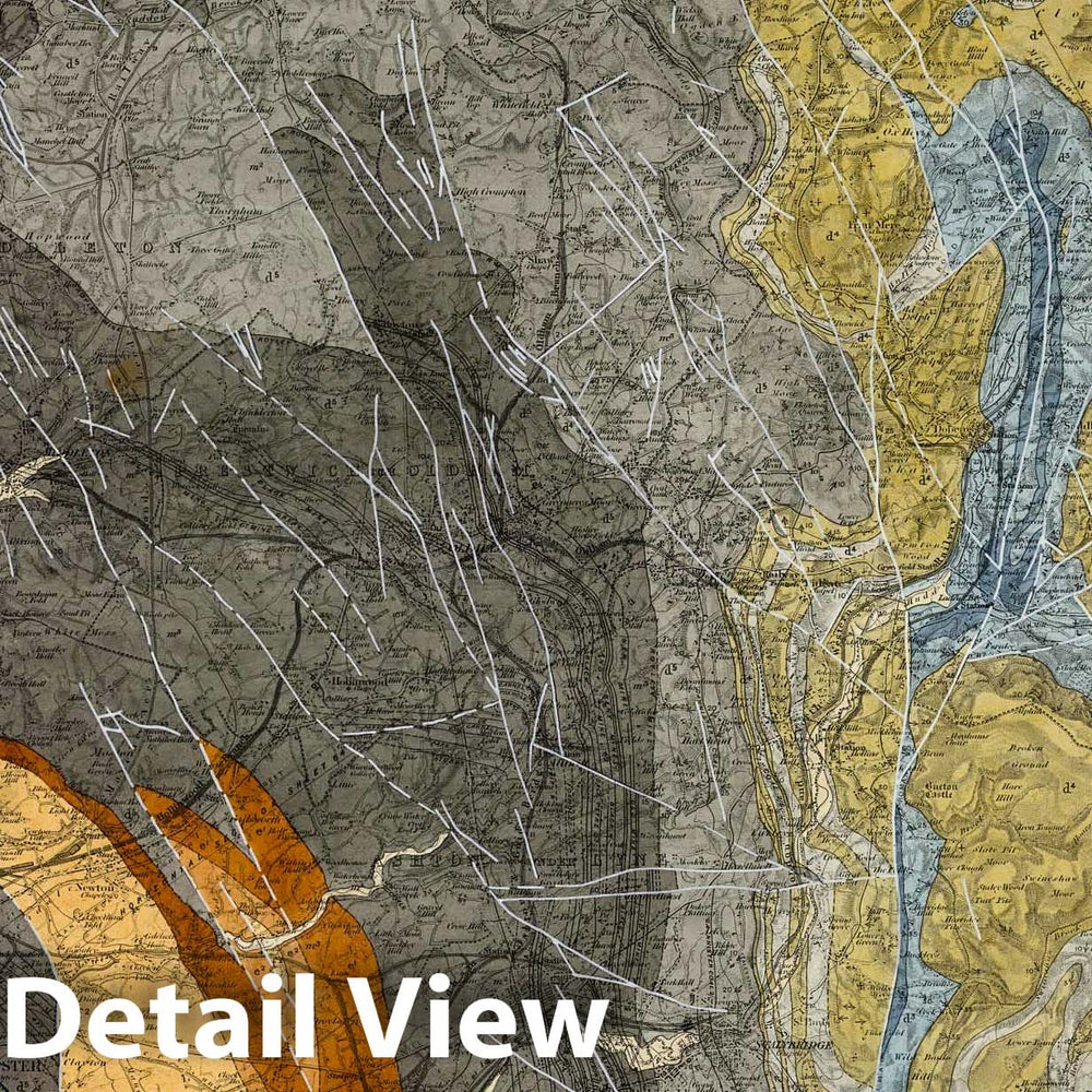 Historic Map : Geologic Atlas Map, 88. Huddersfield, SW Quad. 1874 - Vintage Wall Art