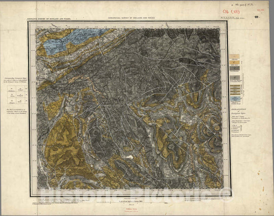 Historic Wall Map : England, Geologic Atlas Map, 89. Bolton, NE Quad. 1870 , Vintage Wall Art