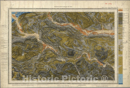 Historic Map : Geologic Atlas Map, 92. Keighley, Skipton, SE Quad. 1893 - Vintage Wall Art