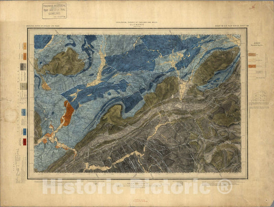 Historic Map : Geologic Atlas Map, 92. Clitheroe, Skipton, SW Quad. 1891 - Vintage Wall Art