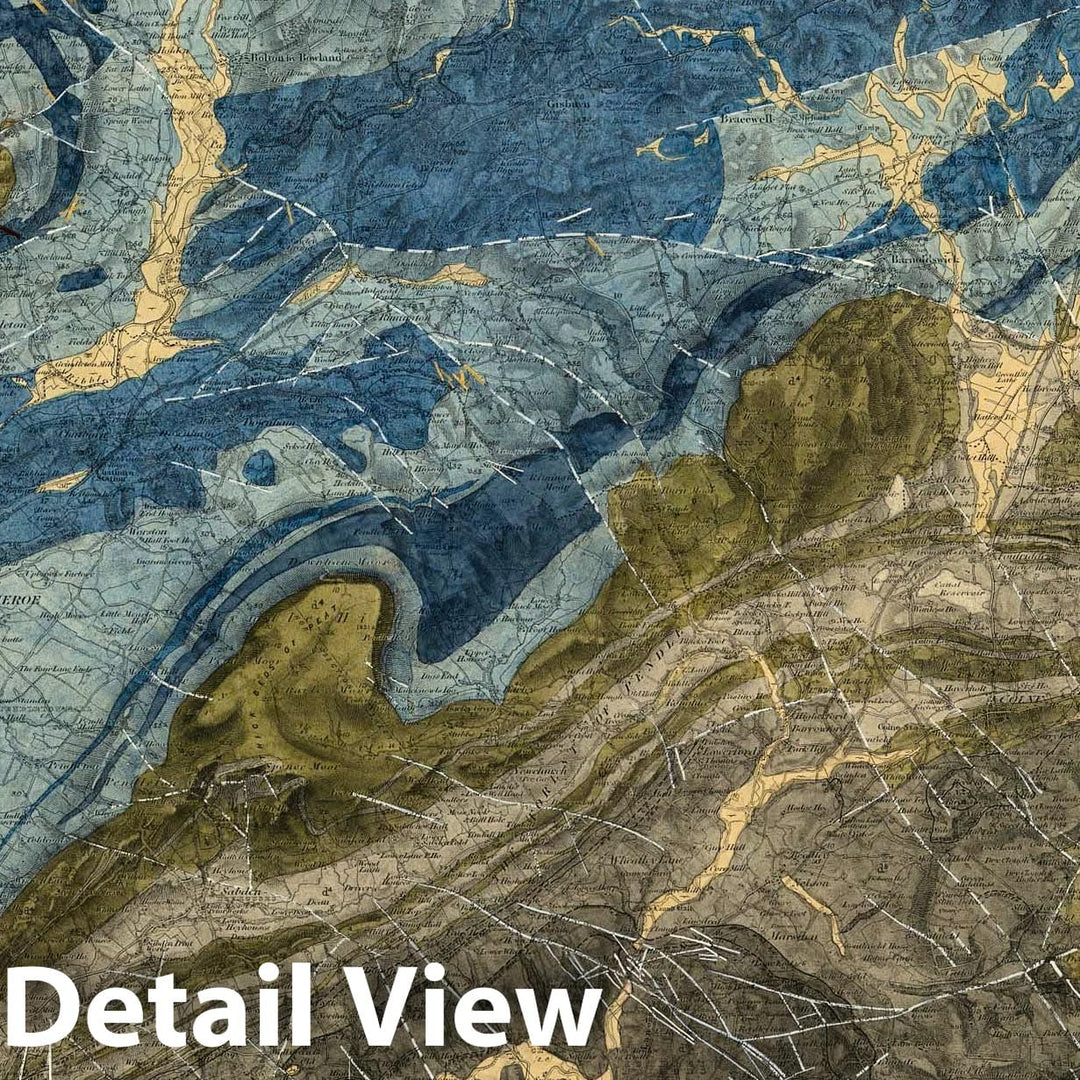 Historic Map : Geologic Atlas Map, 92. Clitheroe, Skipton, SW Quad. 1891 - Vintage Wall Art