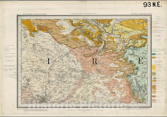 Historic Map : Great Britain, Geologic Atlas Map, 93. York, NE Quad. 1882 , Vintage Wall Art