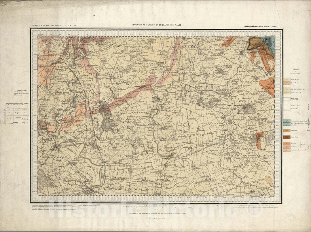 Historic Map : England, Geologic Atlas Map, 93. York, SE Quad. 1885 , Vintage Wall Art