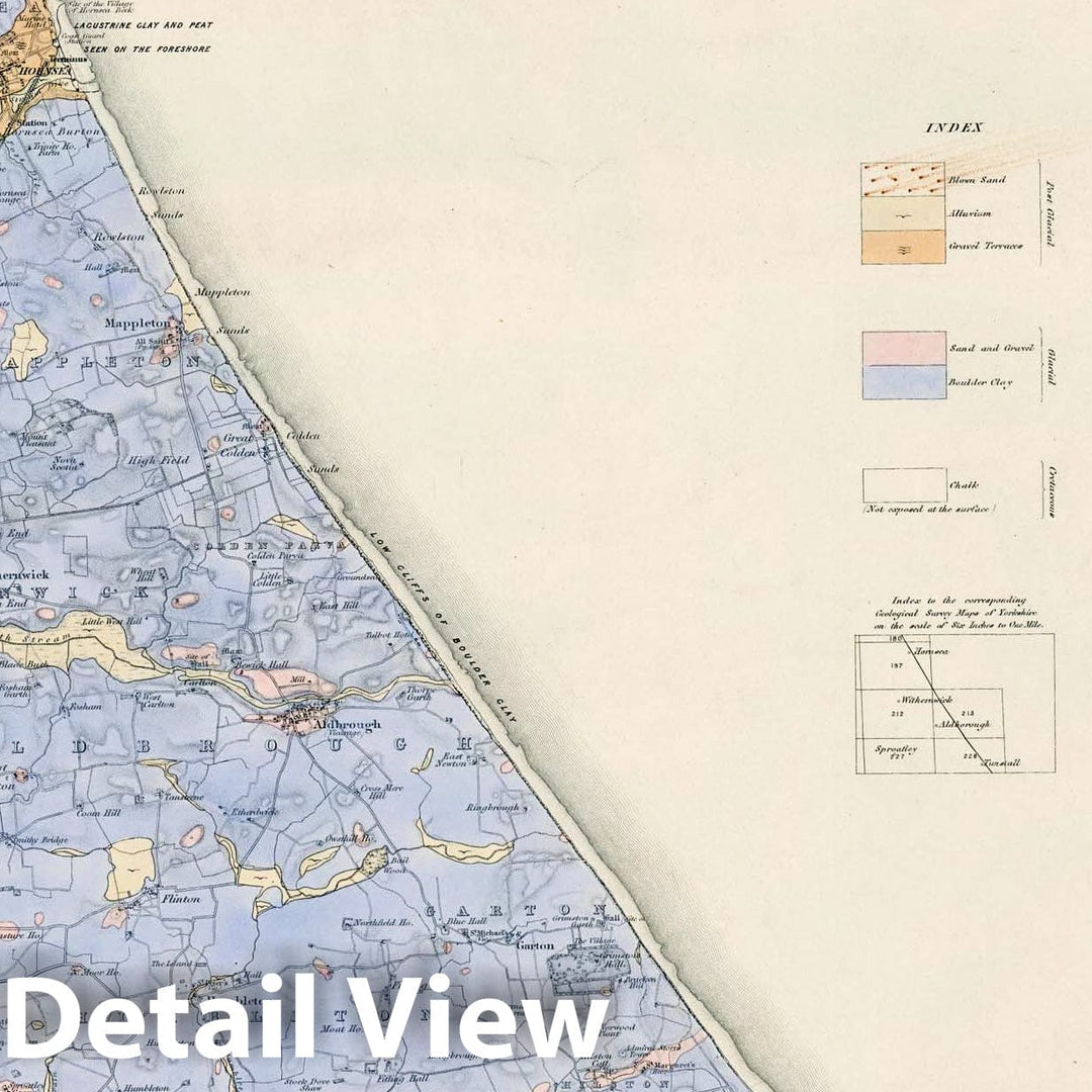 Historic Map : Great Britain, Geologic Atlas Map, 94. Beverley, SE Quad. 1883 , Vintage Wall Art