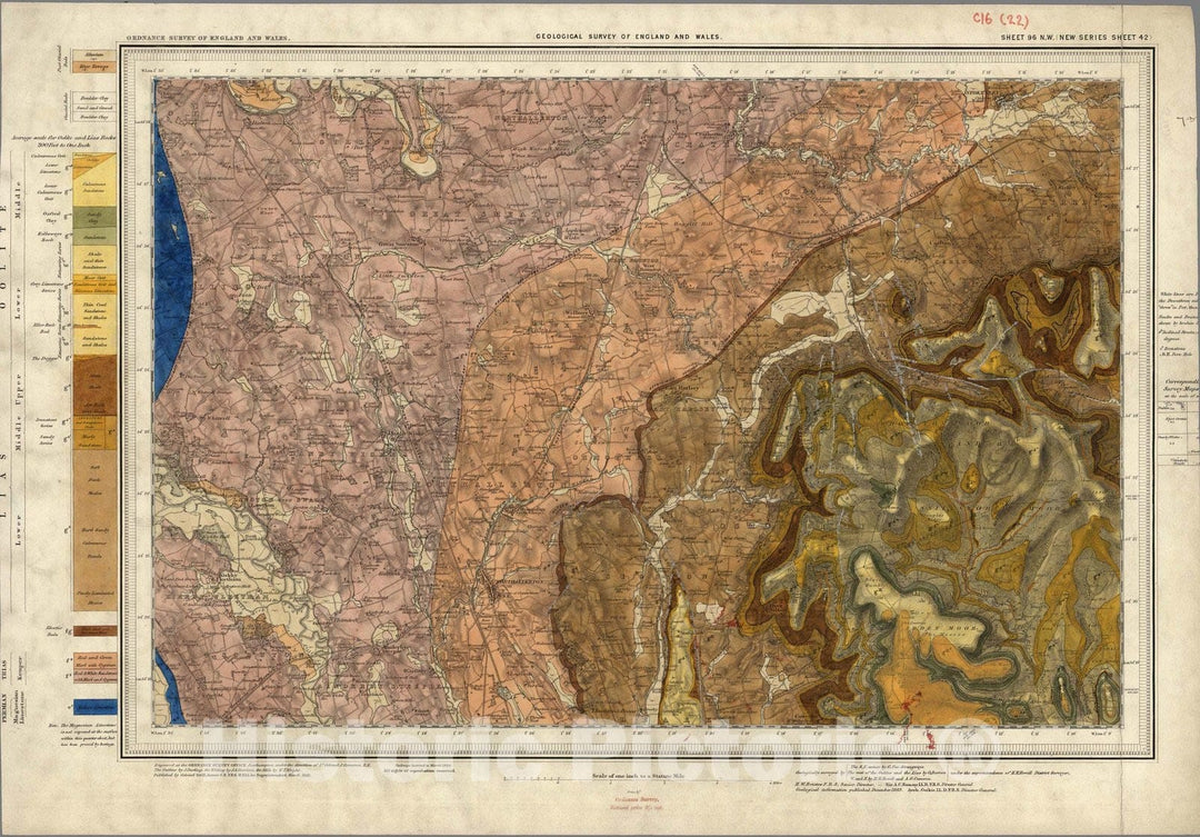 Historic Map : Geologic Atlas Map, 96. Helmsley, NW Quad. 1883 - Vintage Wall Art