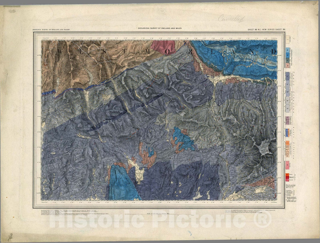 Historic Map : Great Britain, Geologic Atlas Map, 98. Kendal, NE Quad. 1879 , Vintage Wall Art