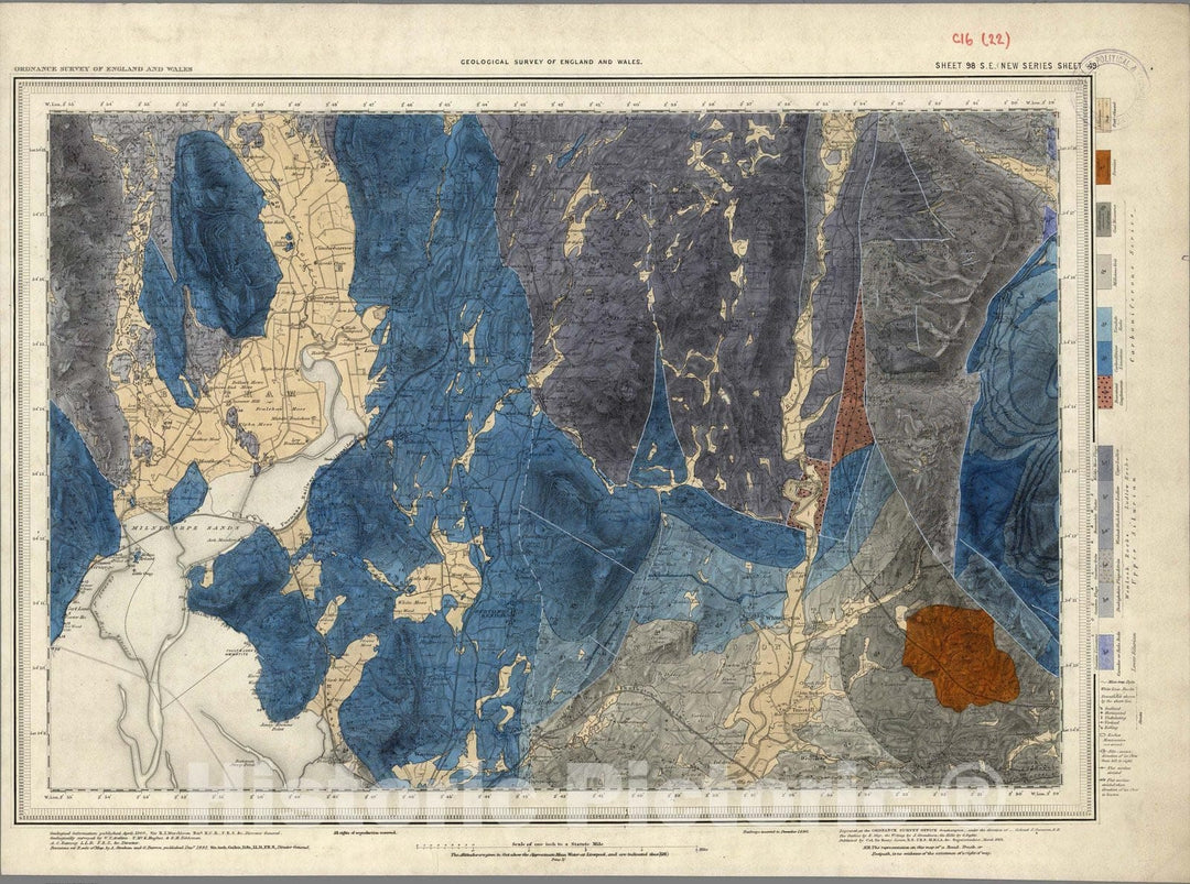 Historic Map : Great Britain, Geologic Atlas Map, 98. Kendal, SE Quad. 1892 , Vintage Wall Art