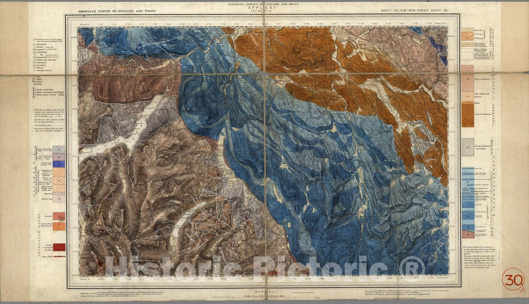 Historic Map : Geologic Atlas Map, 102. Penrith, Appleby, SW Quad. 1892 - Vintage Wall Art