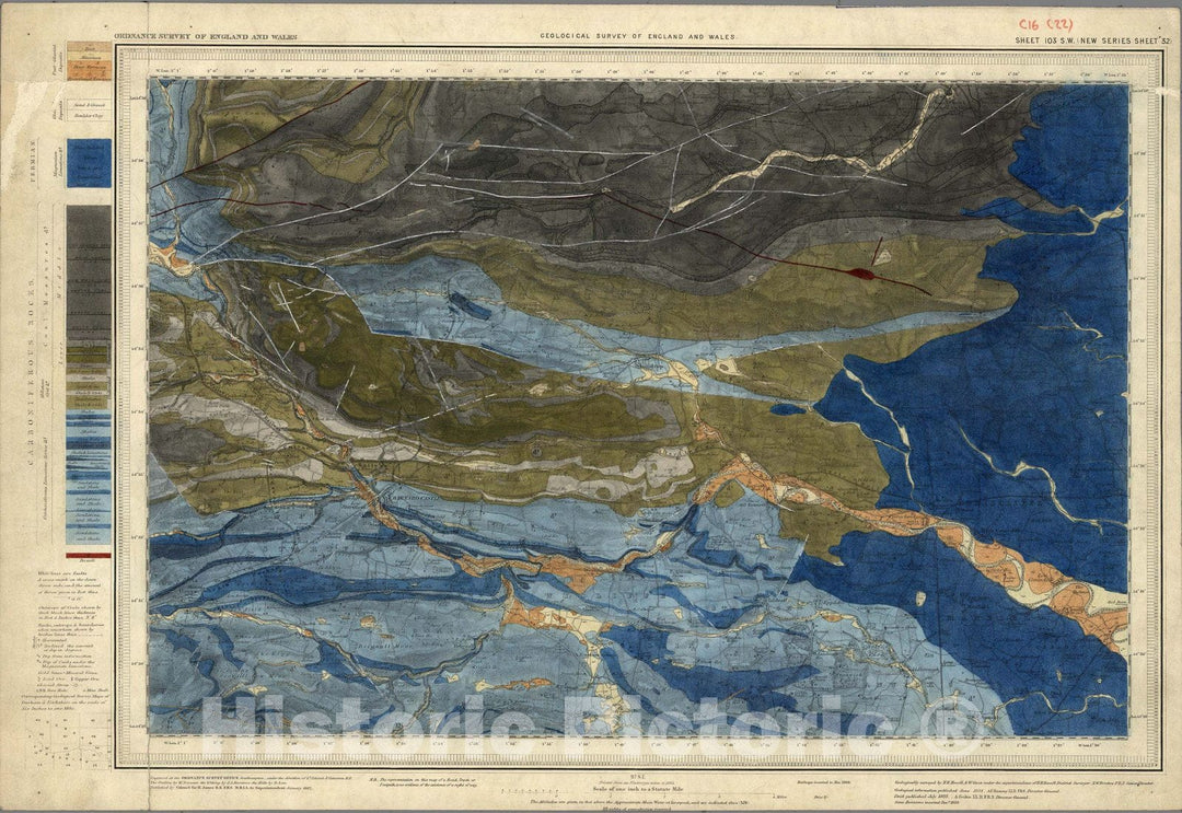 Historic Map : Geologic Atlas Map, 103. Barnard Castle, Durham, SW Quad. 1889 - Vintage Wall Art