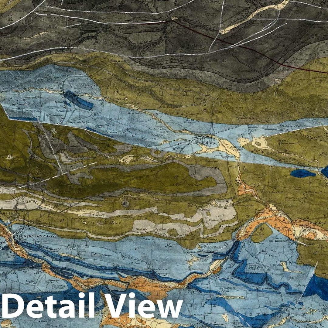 Historic Map : Geologic Atlas Map, 103. Barnard Castle, Durham, SW Quad. 1889 - Vintage Wall Art