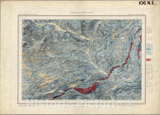 Historic Map : England, Geologic Atlas Map, 106. Haltwhistle, NE Quad. 1883 , Vintage Wall Art