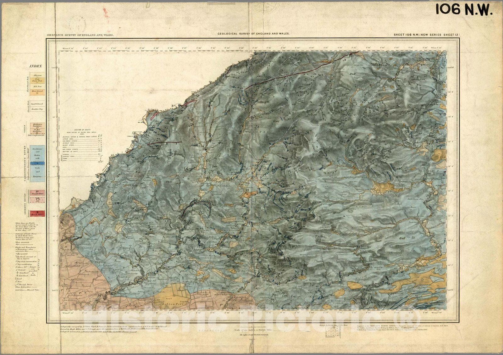 Historic Map : Geologic Atlas Map, 106. Haltwhistle, NW Quad. 1889 - Vintage Wall Art