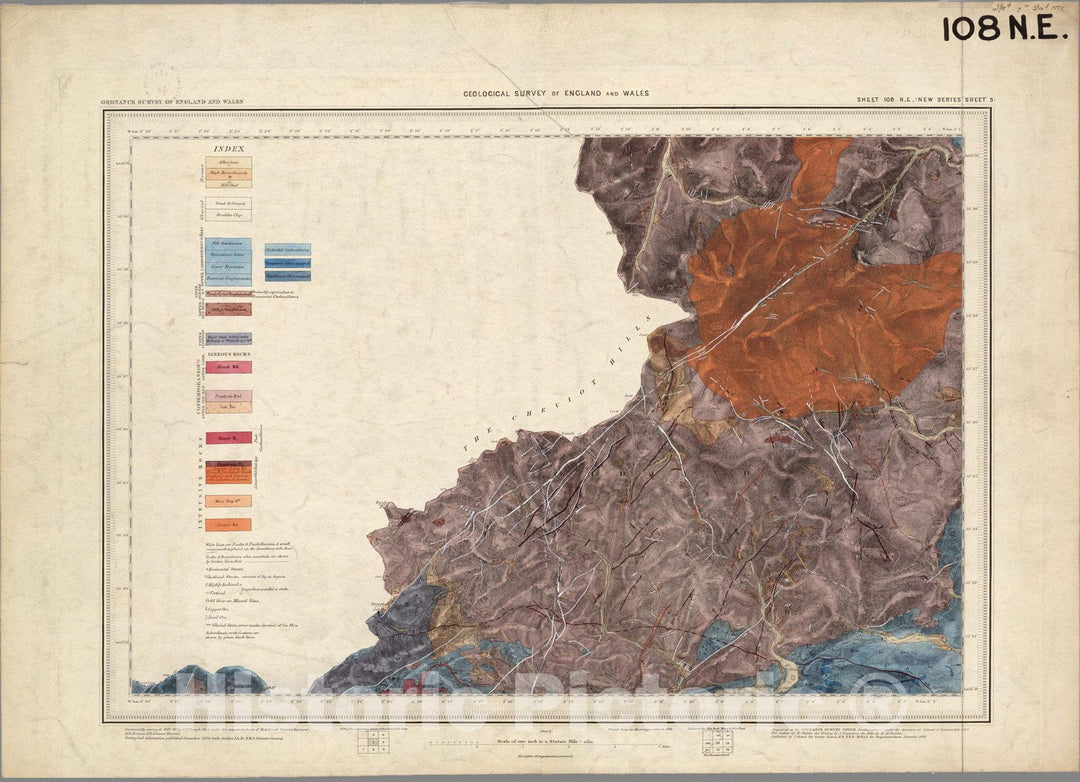 Historic Map : Geologic Atlas Map, 108. Wooler, NE Quad. 1888 - Vintage Wall Art