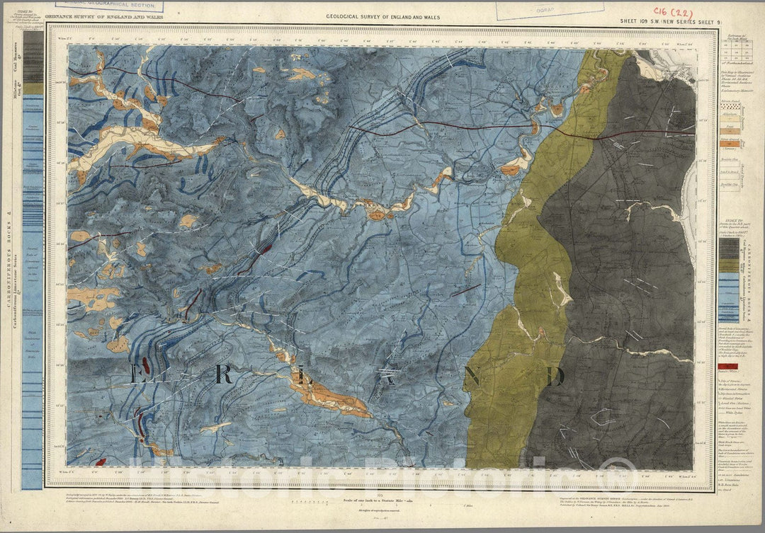 Historic Map : Geologic Atlas Map, 109. Rothbury, Alnwick, SW Quad. 1895 - Vintage Wall Art