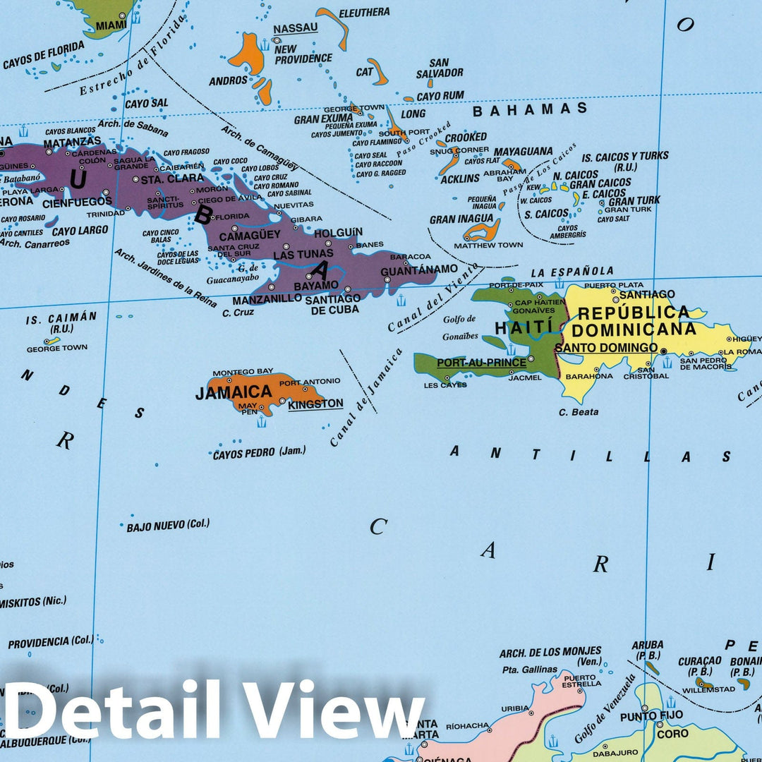 Historic Map : Caribbean, West Indies Wall Map, America Central y El Caribe - Politico. 2002 , Vintage Wall Art