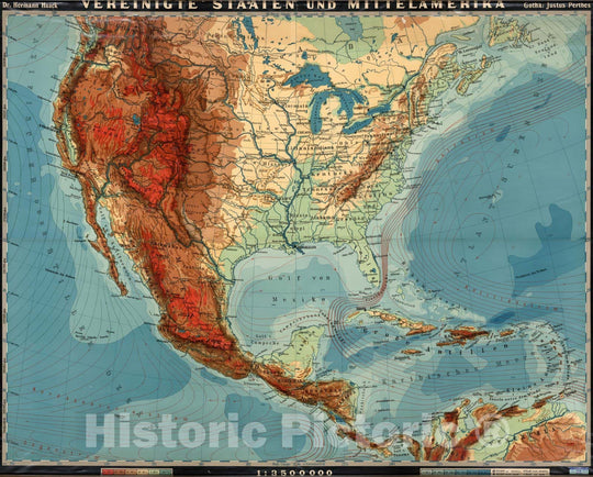 Historic Map : Wall Map, United States & Middle America - Physical. 1930 - Vintage Wall Art