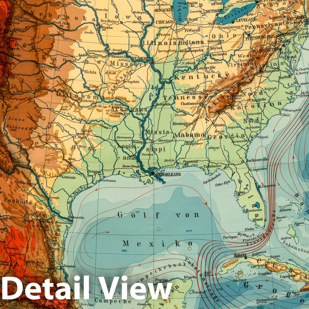 Historic Map : Wall Map, United States & Middle America - Physical. 1930 - Vintage Wall Art