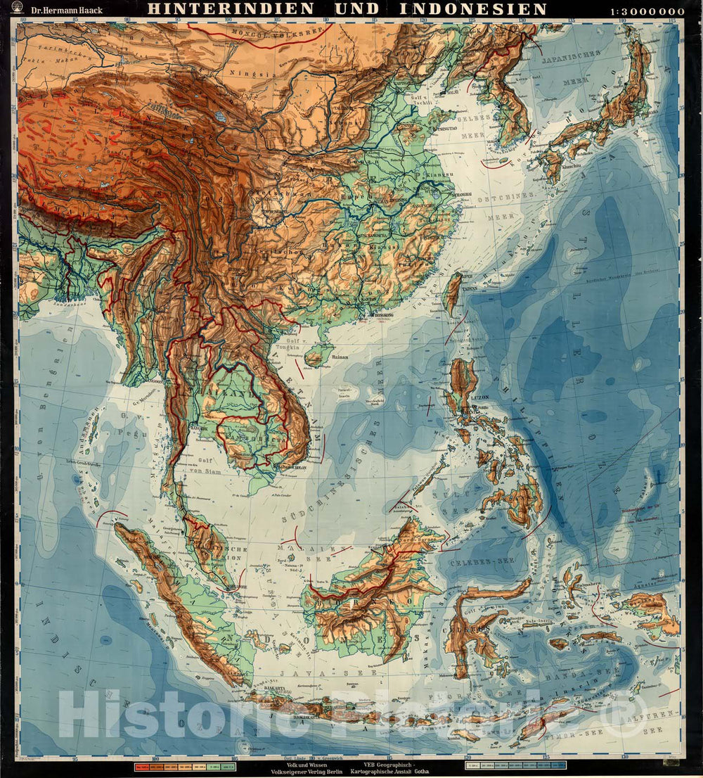 Historic Map - Wall Map, East & Southeast Asia - Physical 1955 - Vintage Wall Art