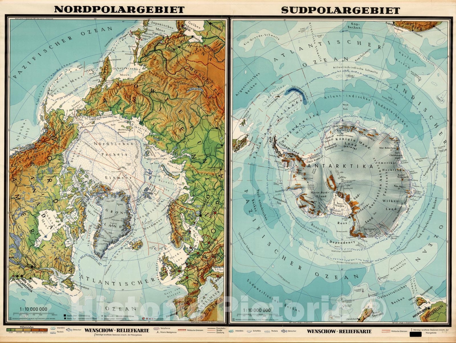 Historic Map : Wall Map, Polar Regions - Physical-Political 1960 - Vintage Wall Art