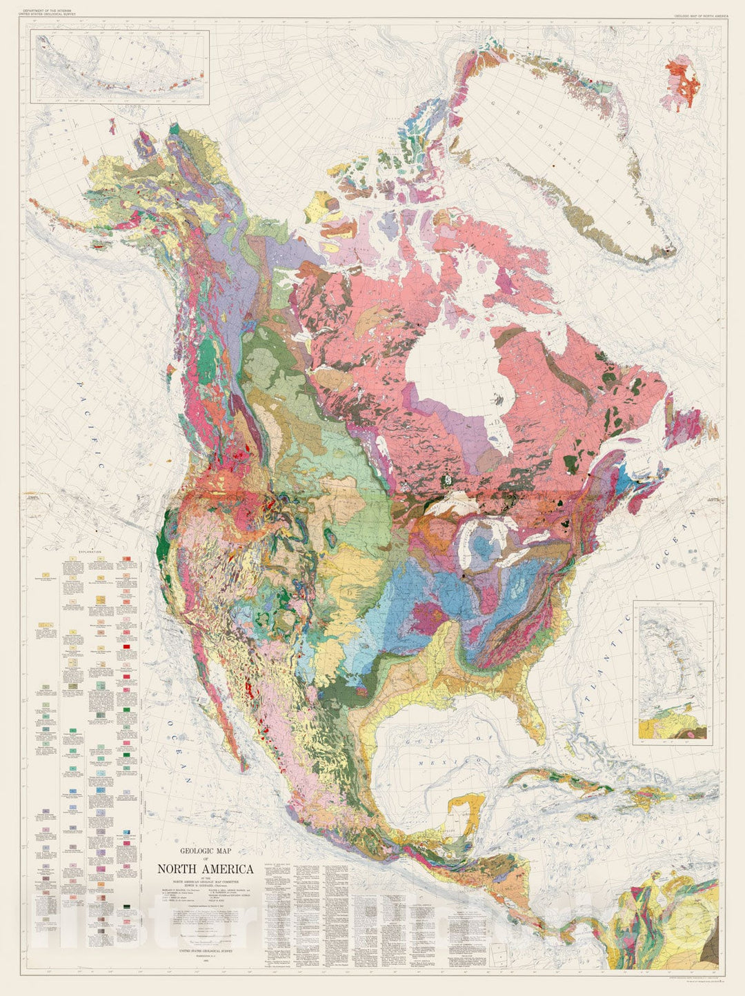 Historic Map - Wall Map, North America - Geology 1965 - Vintage Wall Art