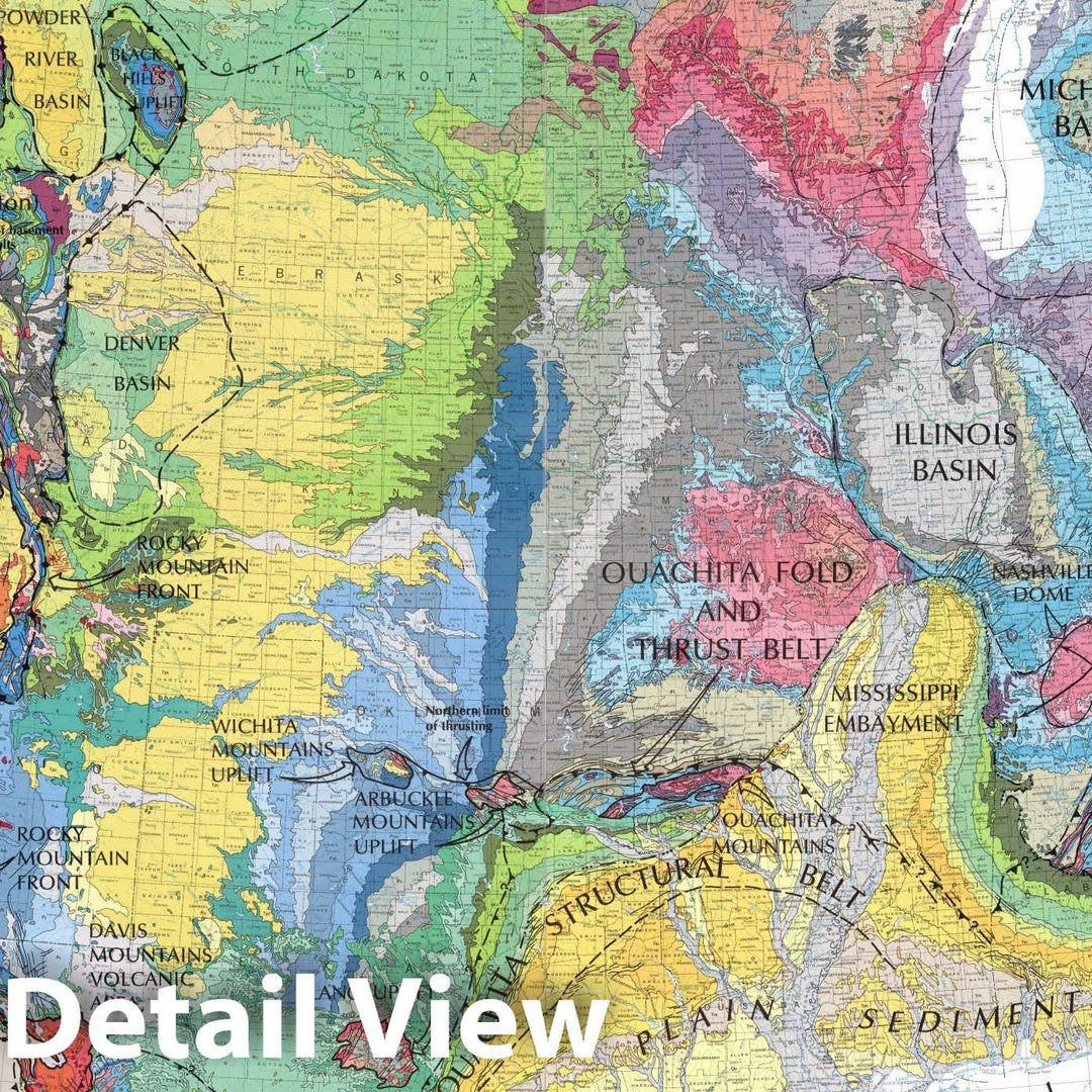 Historic Map - Wall Map, United States - Geology: Physiographic & Structural Provinces 1983 - Vintage Wall Art