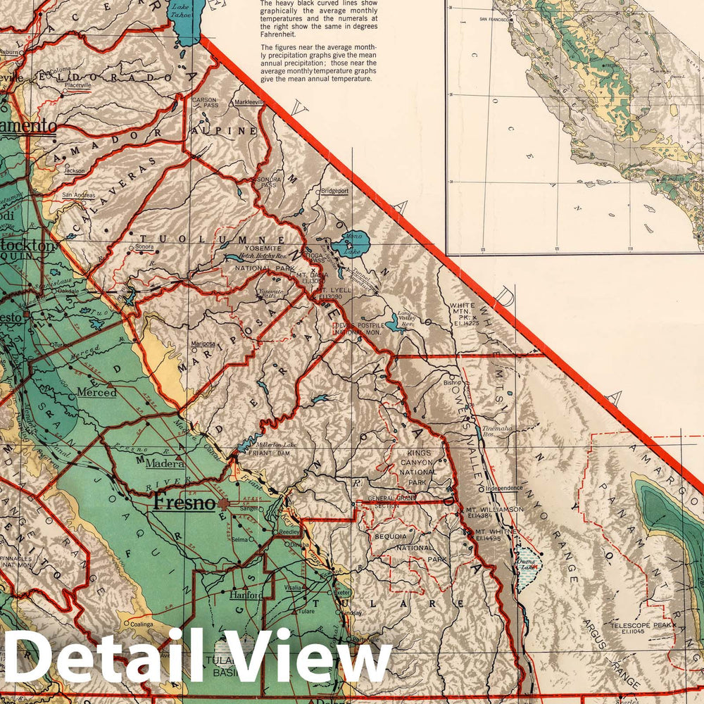 Historic Map : Wall Map, California - Physical-Political 1960 - Vintage Wall Art