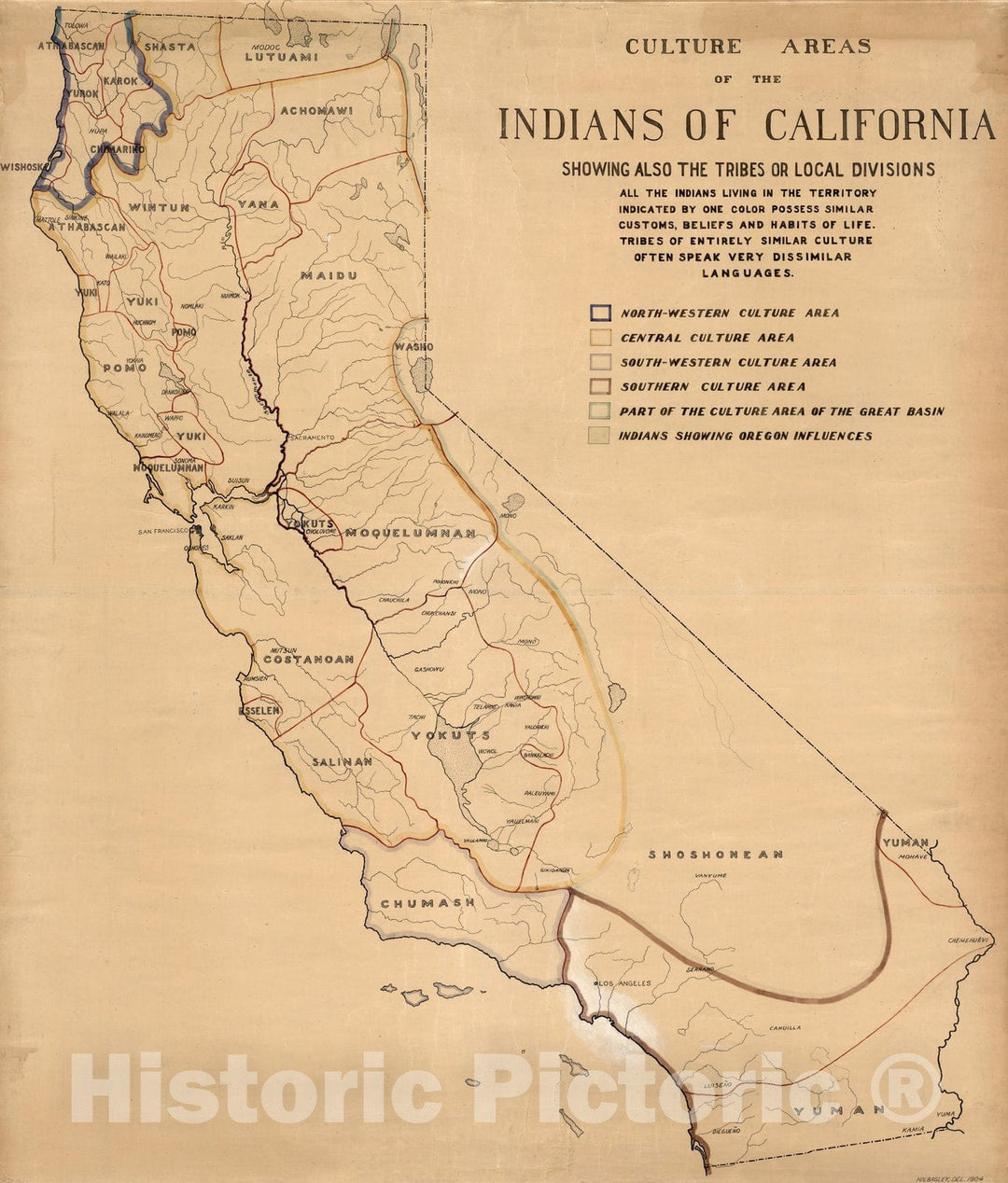 Historic Wall Map : Wall Map, California - Native Culture 1904 - Vintage Wall Art