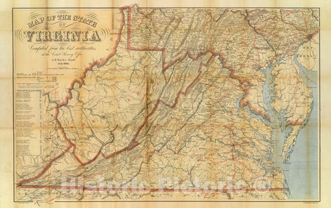 Historic Map : Map of the state of Virginia, 1863 - Vintage Wall Art
